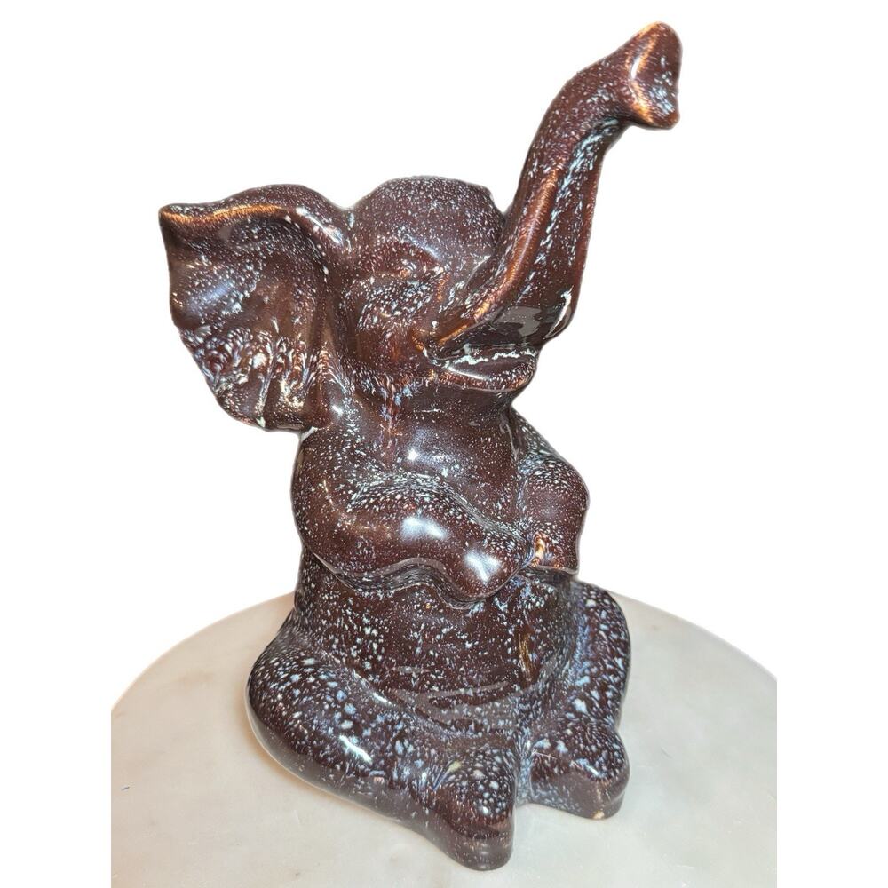 Apropos Home Collection Ceramic Elephant Statue 8.5” Trunk Up Brown Speckled